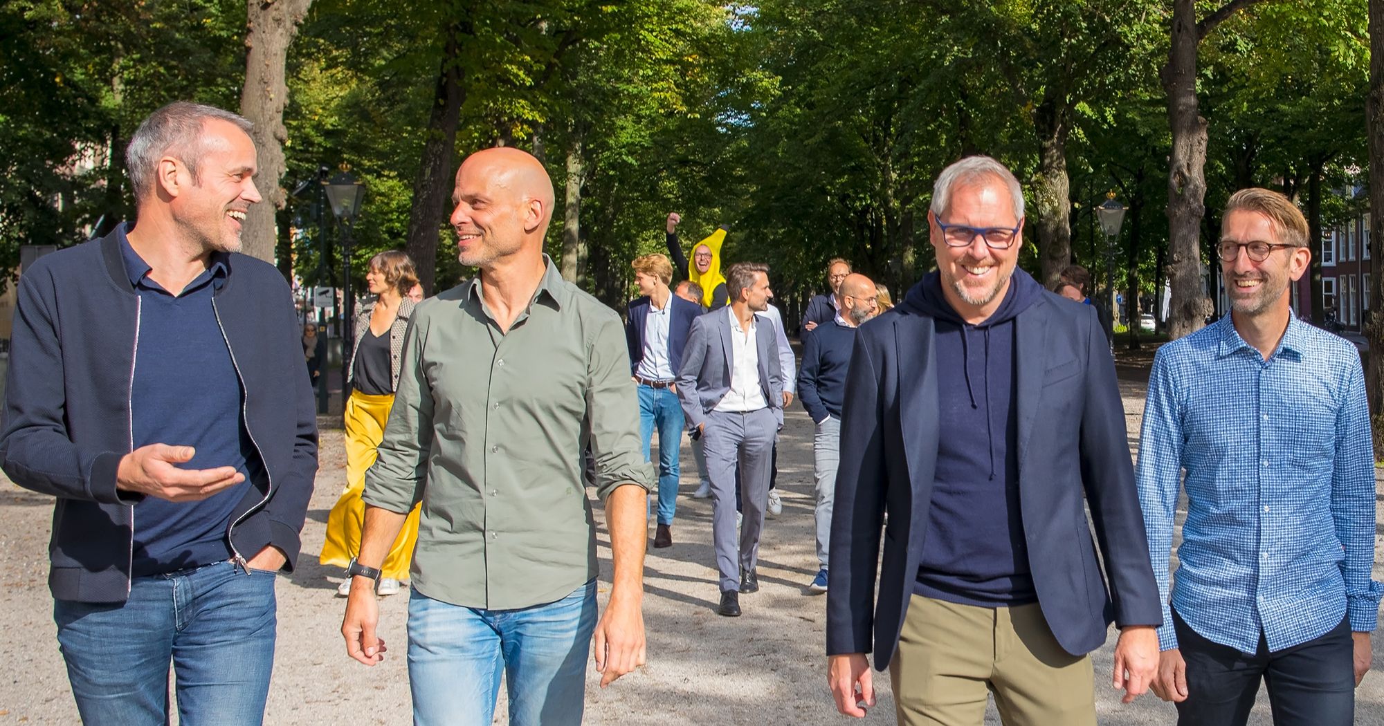 Gert Hans Berghuis, Stef Brooijmans, Mattias Olofsson, Matthijs Klinkert and a group of people in the background.