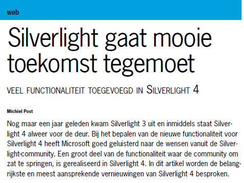 Michiel Post over Silverlight in .NET magazine